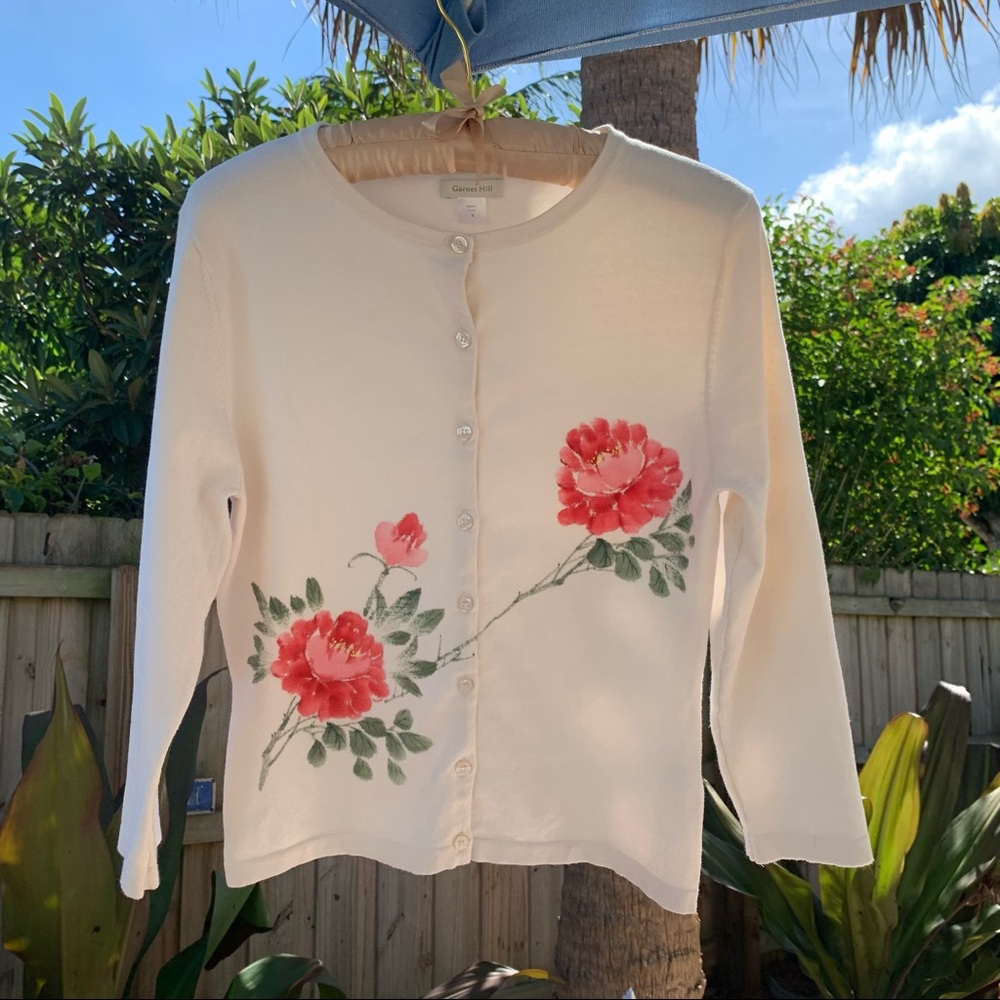 Garnet Hill Floral Sweater Women’s Size Small